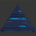 Futuristic 3D Blue Pyramid Landscape With Glowing Lines And Dark Gradient Background