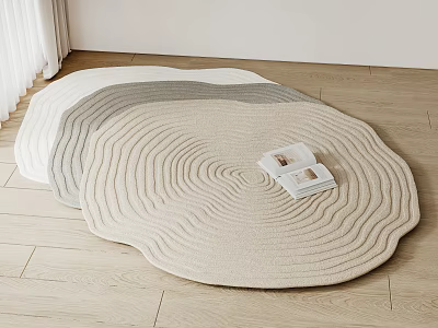 Minimalist Round Rugs With Beige Gray Wavy Texture On Wooden Floor 3d model