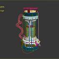 Scientific Equipment Featuring Transparent Cylindrical Container Green Liquid Orange Top Blue Base And Black Hose