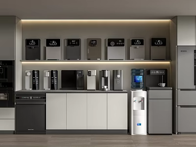 Modern Kitchen Interior Featuring Various Household Appliances And LED Cabinet Lighting 3d model