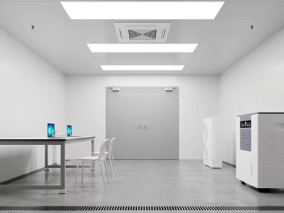 Clean Modern Laboratory Interior With Work Table Chairs And Equipment 3d model