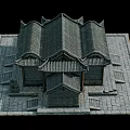 Ancient Architecture Traditional Building Model With Tile Roof Wooden Doors And Stone Steps