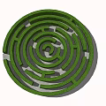 Decorative Circular Garden Maze Ornament Featuring Green Hedges And Stone Paths 3d model