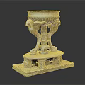 Intricate Carved Stone Sculpture With Eagle Head Wings And Decorative Pedestal Bowl