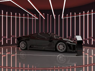 4S Store Modern Showroom Display With Black Sports Car Neon Lights And Display Screen 3d model