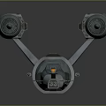 Futuristic Spaceship Model With Dual Engines Gray Metallic Body Blue Accents And Yellow Stripes