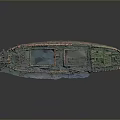 Old Rusted Damaged Sunken Water Vehicle With Cabin Areas And Weathered Surface