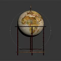 Vintage Globe On Wooden Stand With Decorative Base And World Map Design