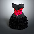 Feminine Black Dress With Red Lace Corset And Flowy Layered Tulle Skirt