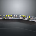 Industrial Control Panel Interface With Yellow Buttons Knobs And Display Screens 3d model
