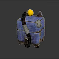 Cat Creature Character With Blue Box Body Black Tail Yellow Ball Ears Brown Feet