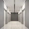 Modern Elevator Hallway Interior Design With Multiple Doors And Bright Lighting 3d model