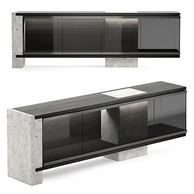 Modern TV Stand With Wooden Top Metal Frame And Storage Drawers Design 3d model