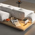 White Plush Leisure Sofa Set With Comfortable Cushions Wooden Frame Side Table On Carpet