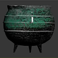 Iridescent Ceramic Pot With Green Silver Glaze Three Legs And Textured Surface