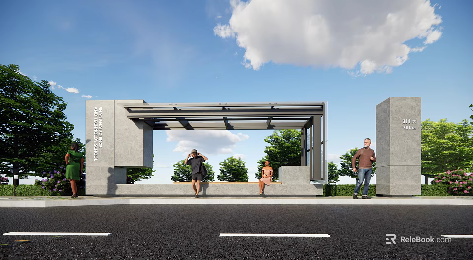 Modern Roadside Facilities Featuring Shelter Seats And Waiting Area For Pedestrians 3d model 