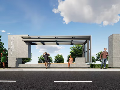 Modern Roadside Facilities Featuring Shelter Seats And Waiting Area For Pedestrians 3d model