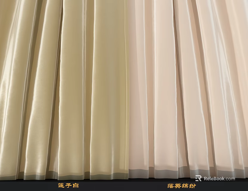 Soft Elegant Pleated Fabrics in Ivory White and Begonia Pink for Home Decor 3d model 