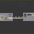 Industrial Automated Packaging Conveyor System With Mechanical Arms And Brown Boxes