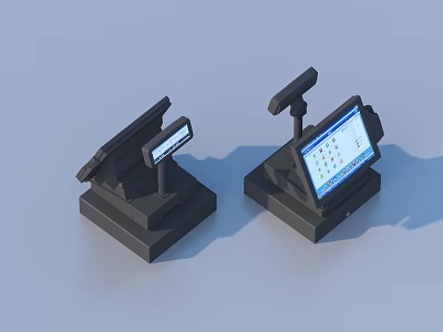 Modern Black Electronic Cash Registers With Screen And Scanner For Daily Use 3d model
