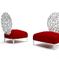 Stylish Red Accent Chair With Intricate Cutout Backrest And Silver Metal Legs