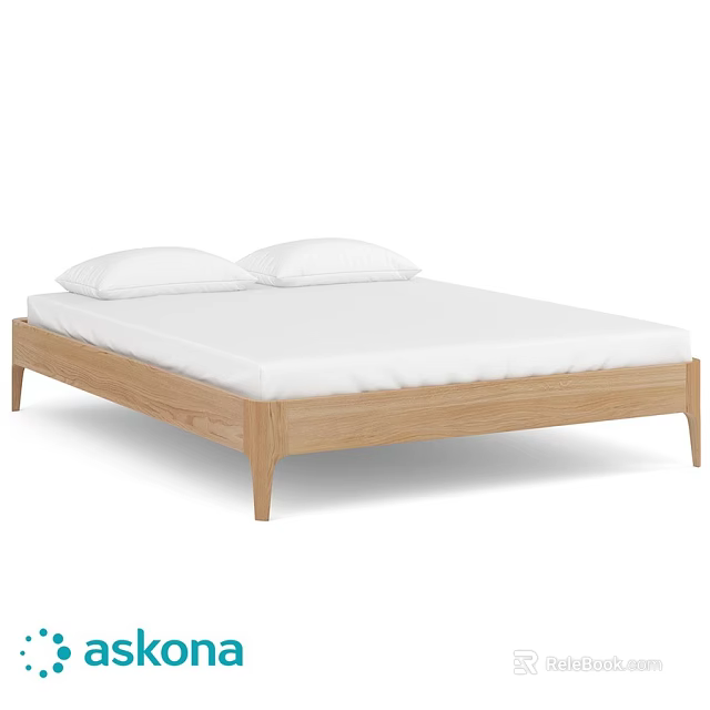 Minimalist Double Bed With Wooden Frame White Mattress And Two Pillows 3d model 