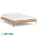 Minimalist Double Bed With Wooden Frame White Mattress And Two Pillows