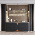 Luxury Modern Home Wine Cabinet With Marble Countertop Glass Shelves And Hanging Wine Glass Racks