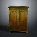 Vintage Wooden Cabinet With Double Doors Intricate Carvings And Green Gold Finish
