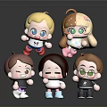 Cartoon Woman Character With Colorful Hairstyles And Outfits In Chibi Style On Reflective Gray Background