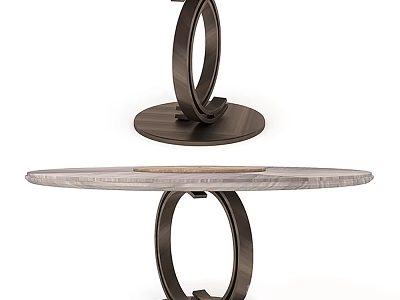 Modern Circular Dining Table With Wooden Top And Ring Shaped Metal Base 3d model