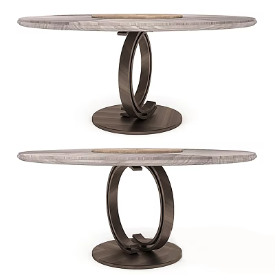 Modern Circular Dining Table With Wooden Top And Ring Shaped Metal Base 3d model