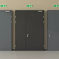 Modern Emergency Exit Doors with Gray Black Panels and Silver Handles on Beige Wall