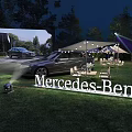 Night Garden Landscape with Grass Lawn Tent Display Cars Lighting and Mercedes Benz Signage