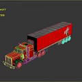 Red Commercial Truck with Red Trailer Gray Roof White Logo on Reflective Surface