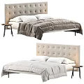 Modern Double Bed With Tufted Headboard Soft Bedding And Side Table 3d model