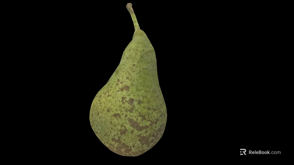 Fresh Ripe Green Pear With Brown Spots Isolated On Black Background 3d model 