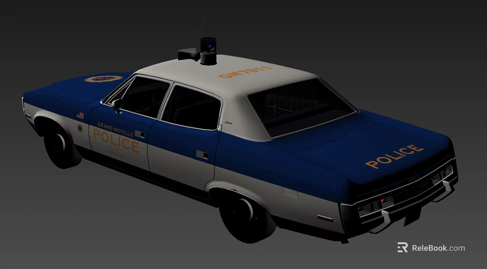 Classic Blue White Police Car With Roof Equipment And Law Enforcement Features 3d model 