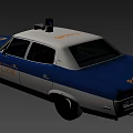 Classic Blue White Police Car With Roof Equipment And Law Enforcement Features