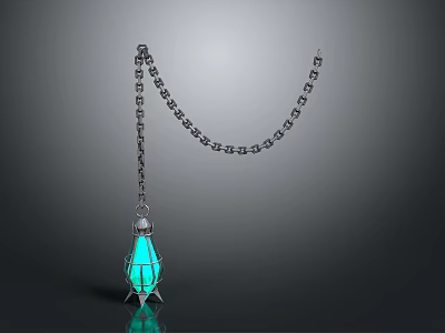 Elegant Turquoise Lit Candle Lamp With Hanging Chain And Decorative Metal Base 3d model
