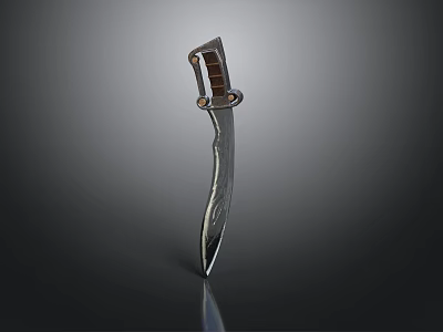 Traditional Curved Blade Knife With Leather Handle And Sheath Design 3d model