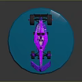 Purple F1 Race Car Model on Blue Circular Platform with Transparent Glossy Design
