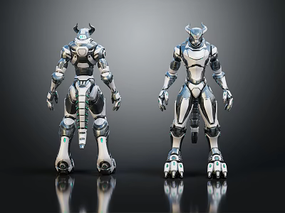 Smart Machine Robot Featuring Silver White Mechanical Design Front And Back Views 3d model