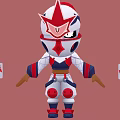 Cartoon Warrior Character With Red White Helmet Blue Accents Armor And Red Symbol Badges