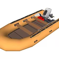 Yellow Inflatable Yacht On Water With Seats And Motor