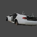 White Damaged Car With Severe Body Deformation Broken Glass And Rusted Parts