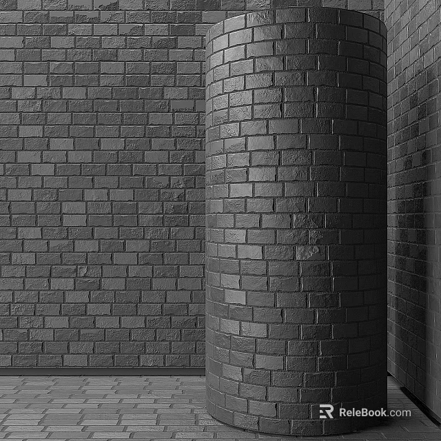 Building Components Featuring Gray Brick Wall and Cylindrical Column Design 3d model 