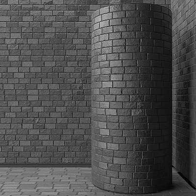 Building Components Featuring Gray Brick Wall and Cylindrical Column Design 3d model