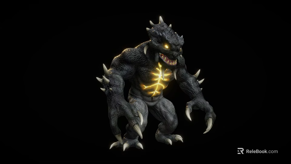 Fierce Monster Character Featuring Spiked Horns Glowing Yellow Chest Sharp Claws And Fangs 3d model 