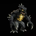 Fierce Monster Character Featuring Spiked Horns Glowing Yellow Chest Sharp Claws And Fangs
